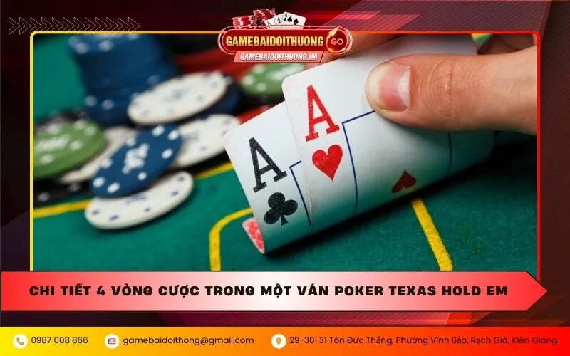 Chi tiết 4 vòng cược trong một ván Poker Texas Hold em